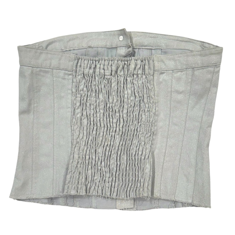 ZARA Denim Crop Top Corset Bustier Subtle Sheen Sparkle Shimmer Silver NWT Small - Picture 3 of 6